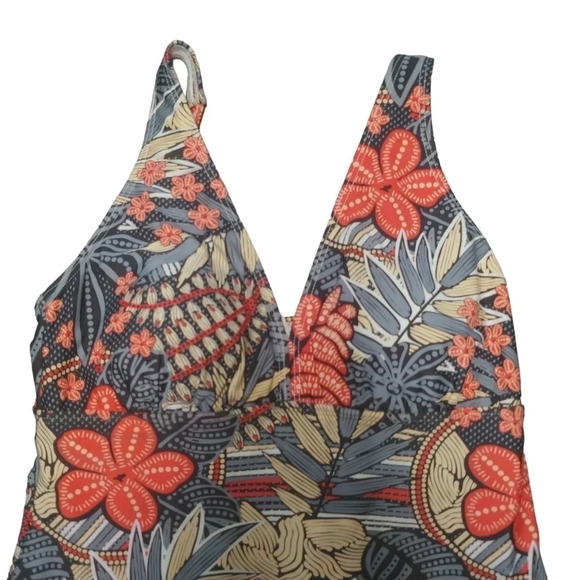 IIe Moorea One Piece Swimsuit Dress Floral Orange Gray Beige S - Picture 3 of 12